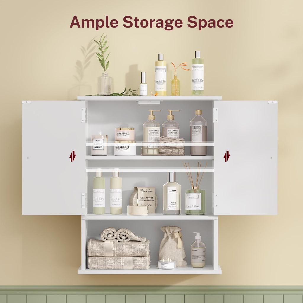 White Over The Toilet Bathroom Wall Cabinet with Adjustable Shelf M661