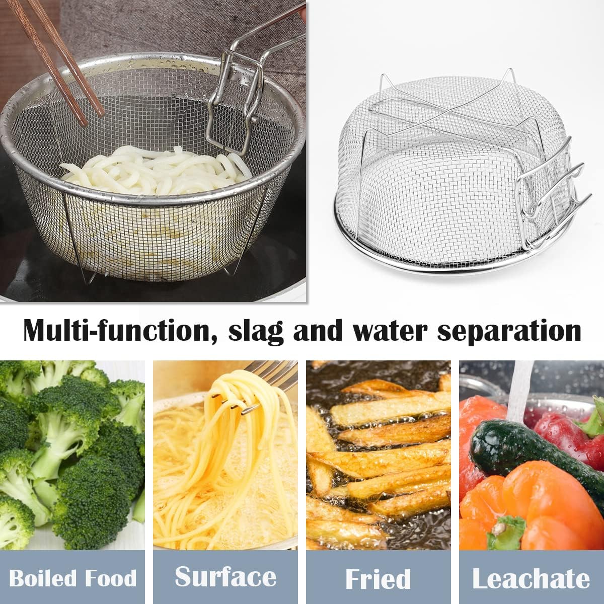 Stainless Steel 8inch Round Wire Fry Basket with Folding Handle W78008