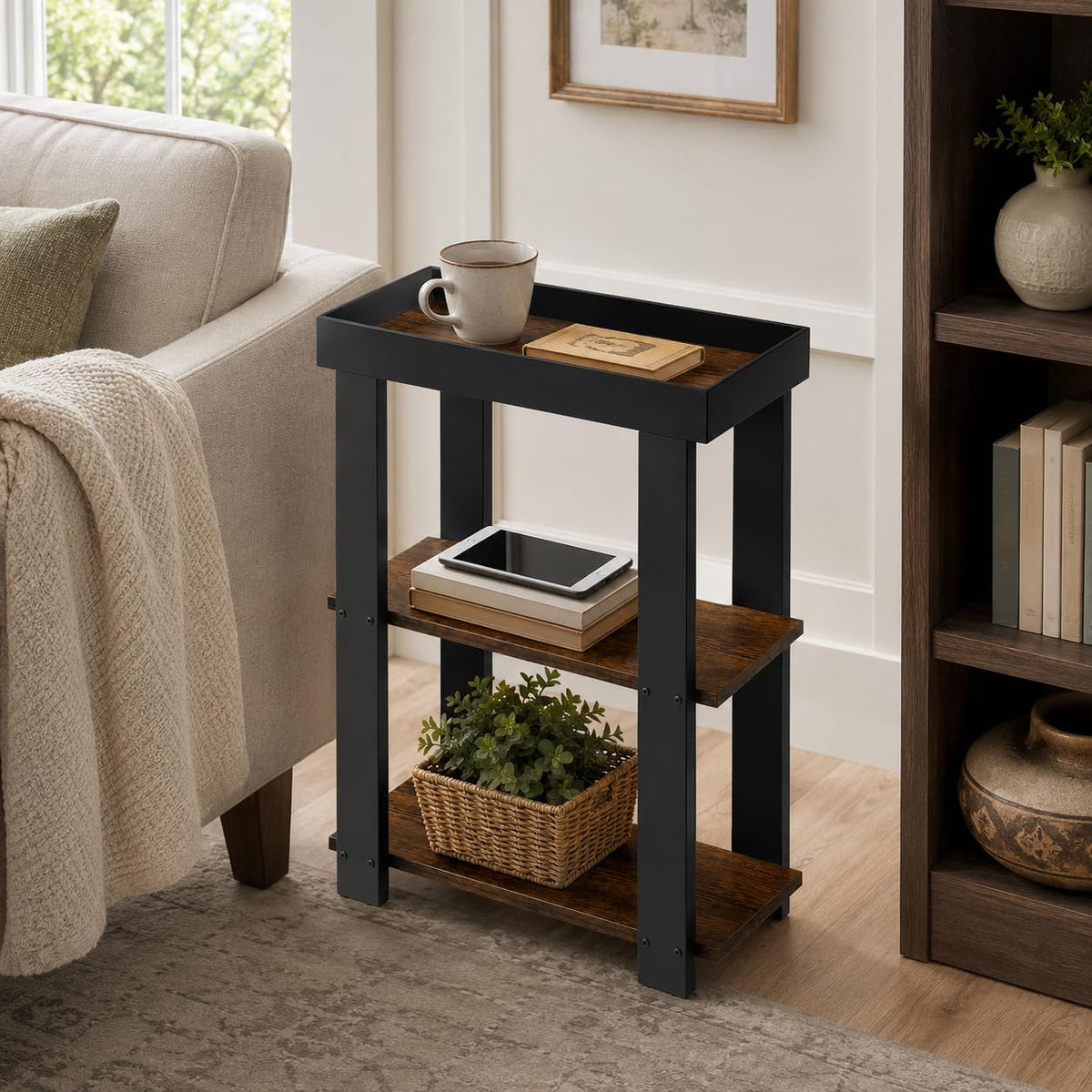 Rustic Brown 3-Tier Narrow Side Table R958086