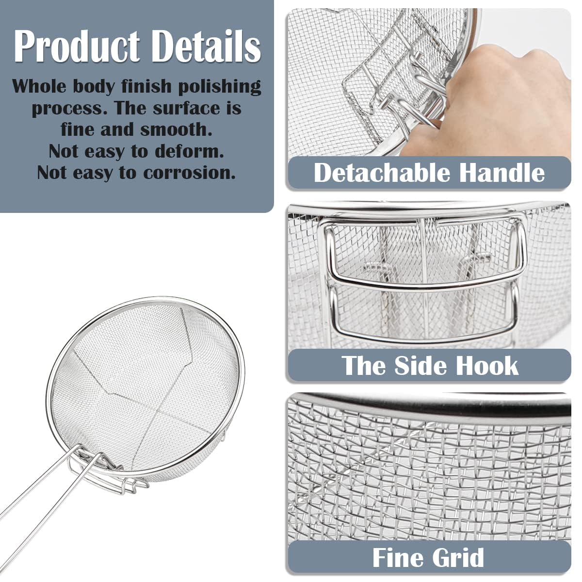 Stainless Steel 8inch Round Wire Fry Basket with Folding Handle W78008