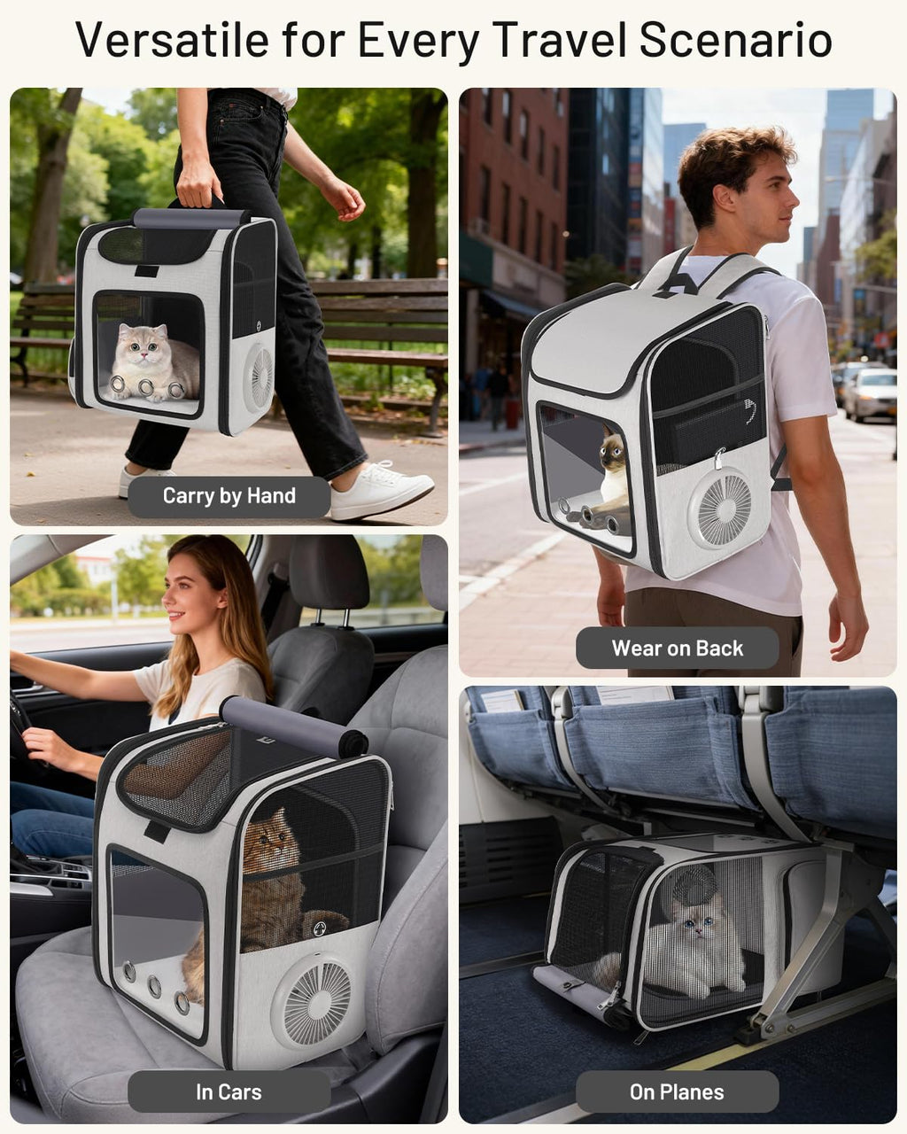 Cat Backpack Carrier with Cooling Fan & Heating Pad E557