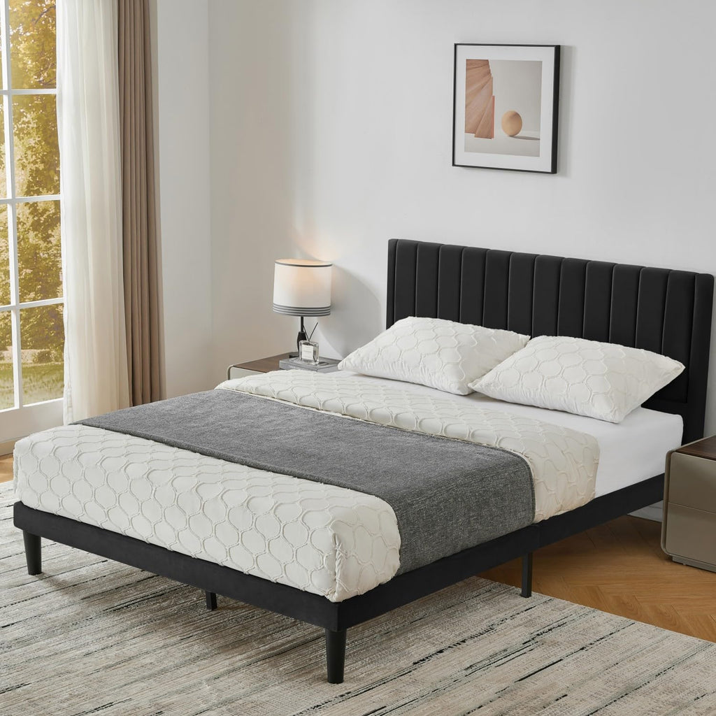 Queen Size Velvet Upholstered Platform Bed Frame A528299