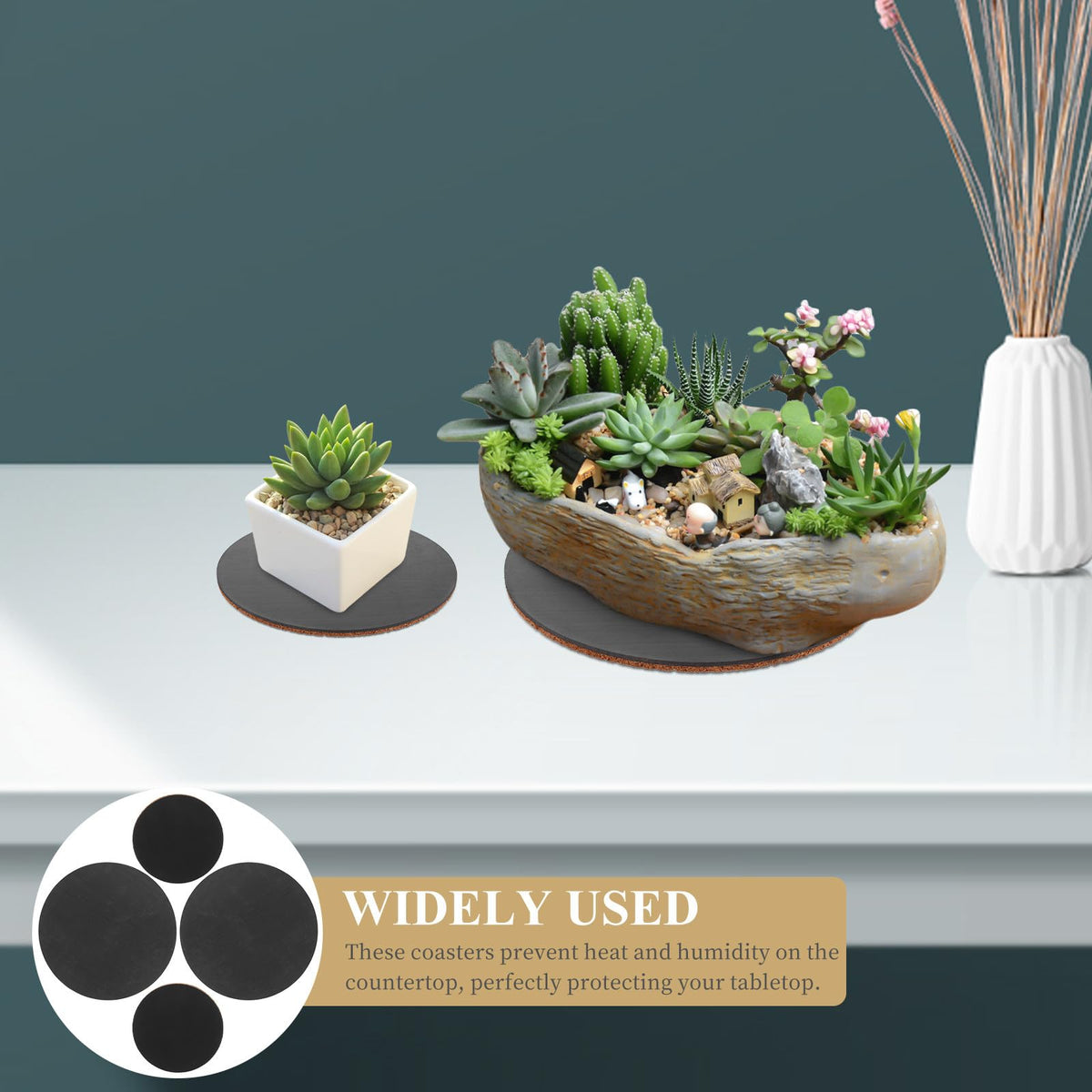 4pcs Round Cork Coasters with ABS Base T20448