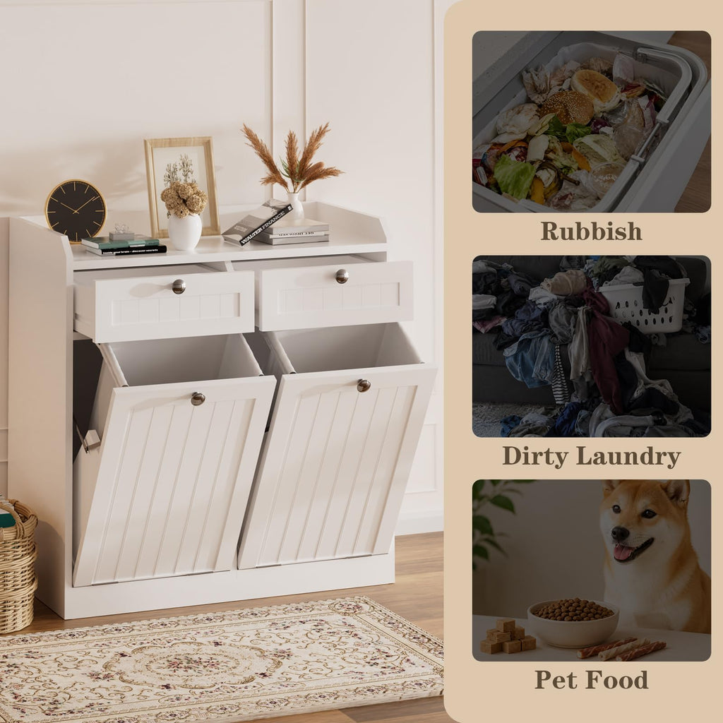 White 2 x 8 Gallon Double Tilt Out Trash Can Cabinet A6729