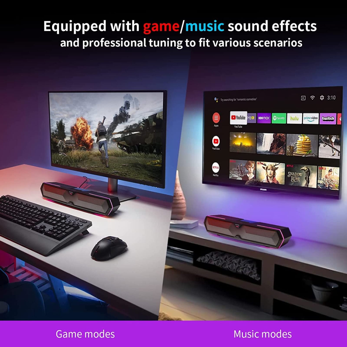 Computer Sound Bar with Deep Bass RGB Microphone Bluetooth 5.3 USB B249524