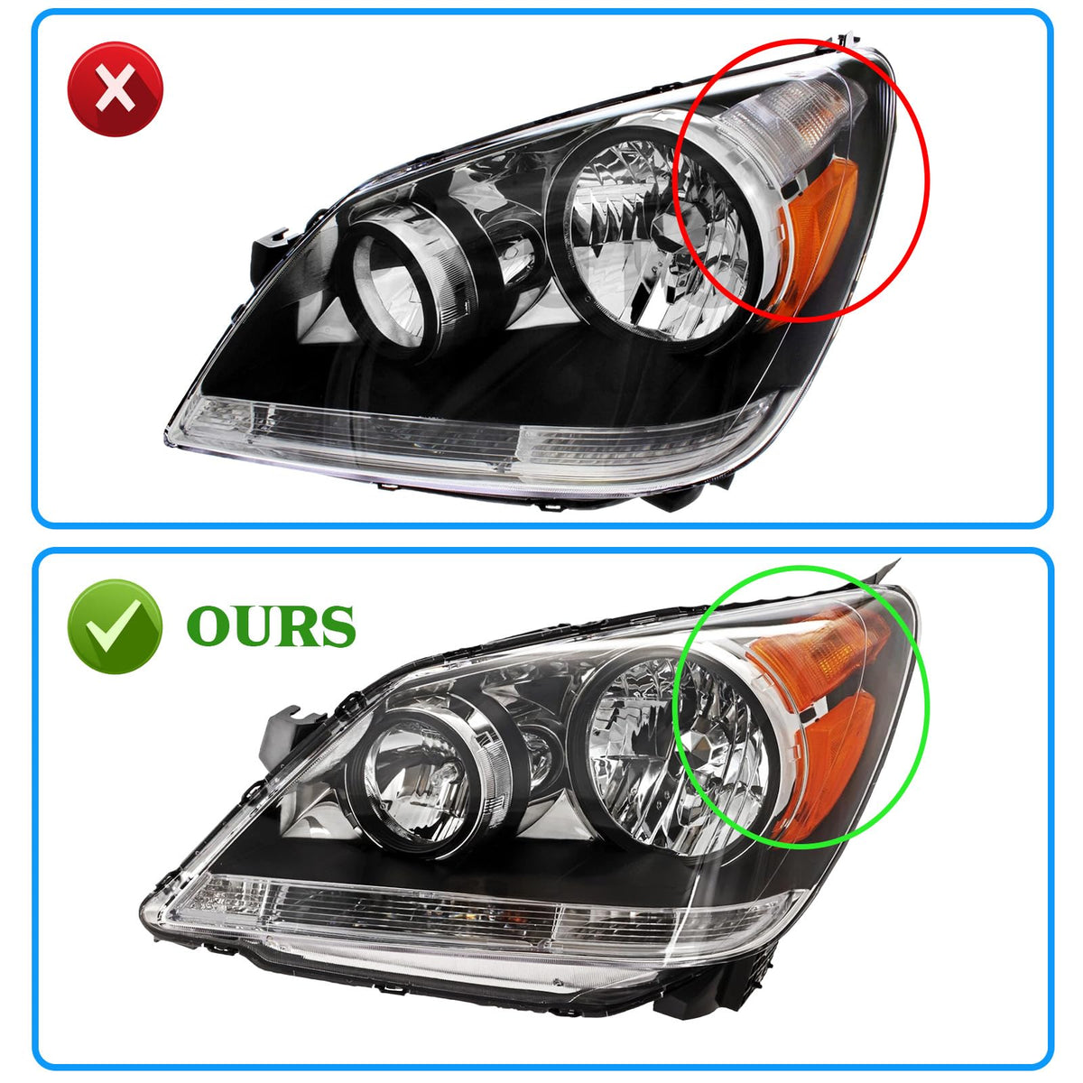 2008-2010 Honda Odyssey Headlights Assembly Black Housing Amber Reflector Driver Passenger Side V524