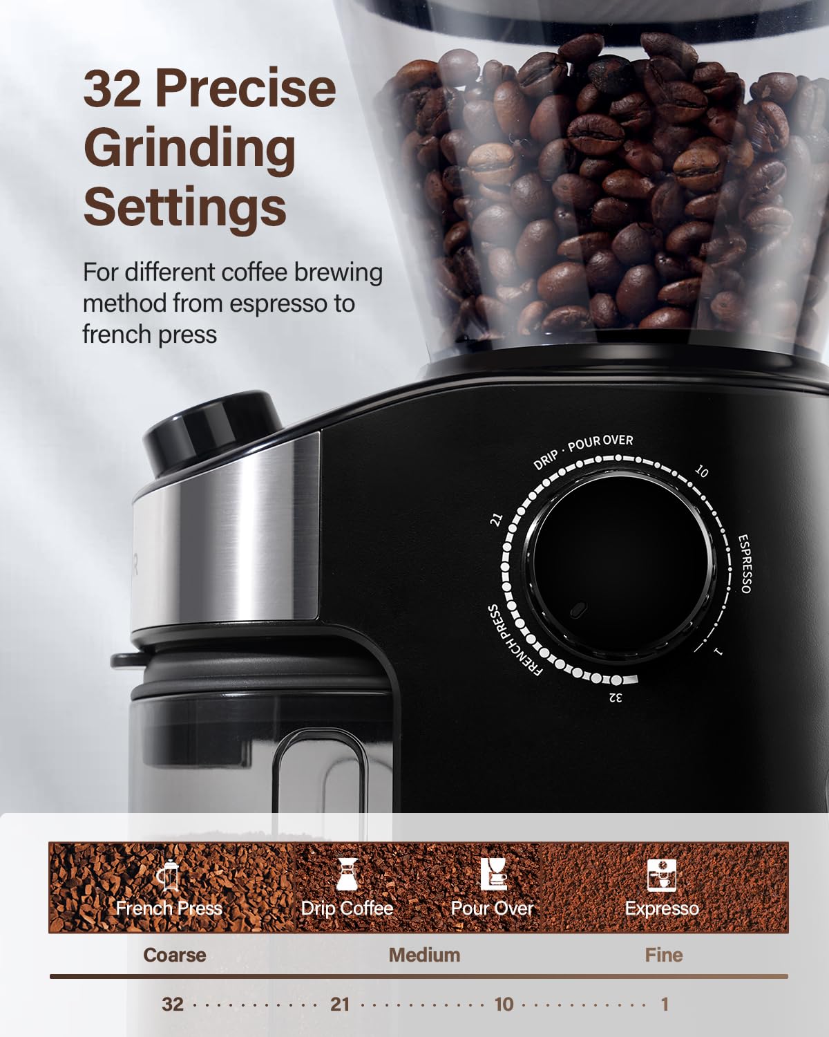 Electric Burr Coffee Grinder with 32 Grinding Sizes P93095