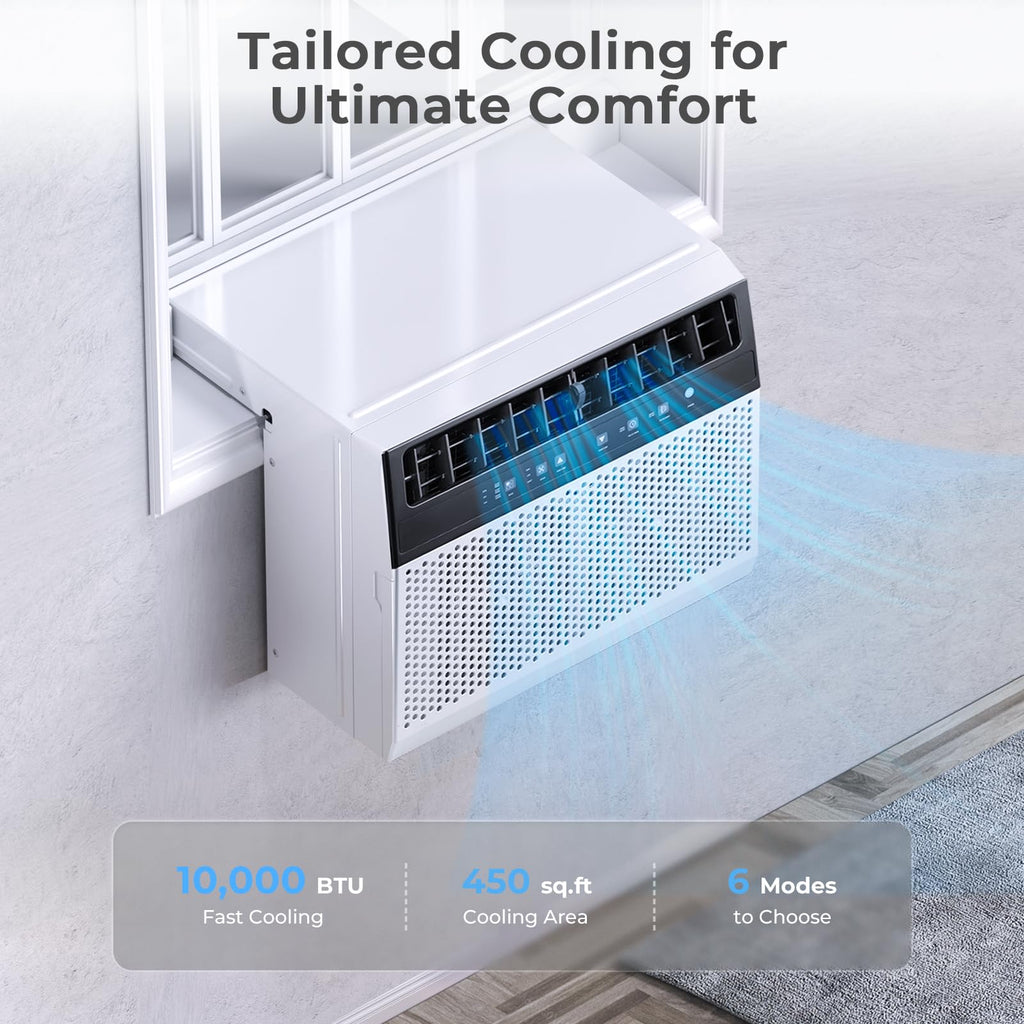 U-Shaped 10,000BTU Window Air Conditioner with Full Window View, Ivory White F2352