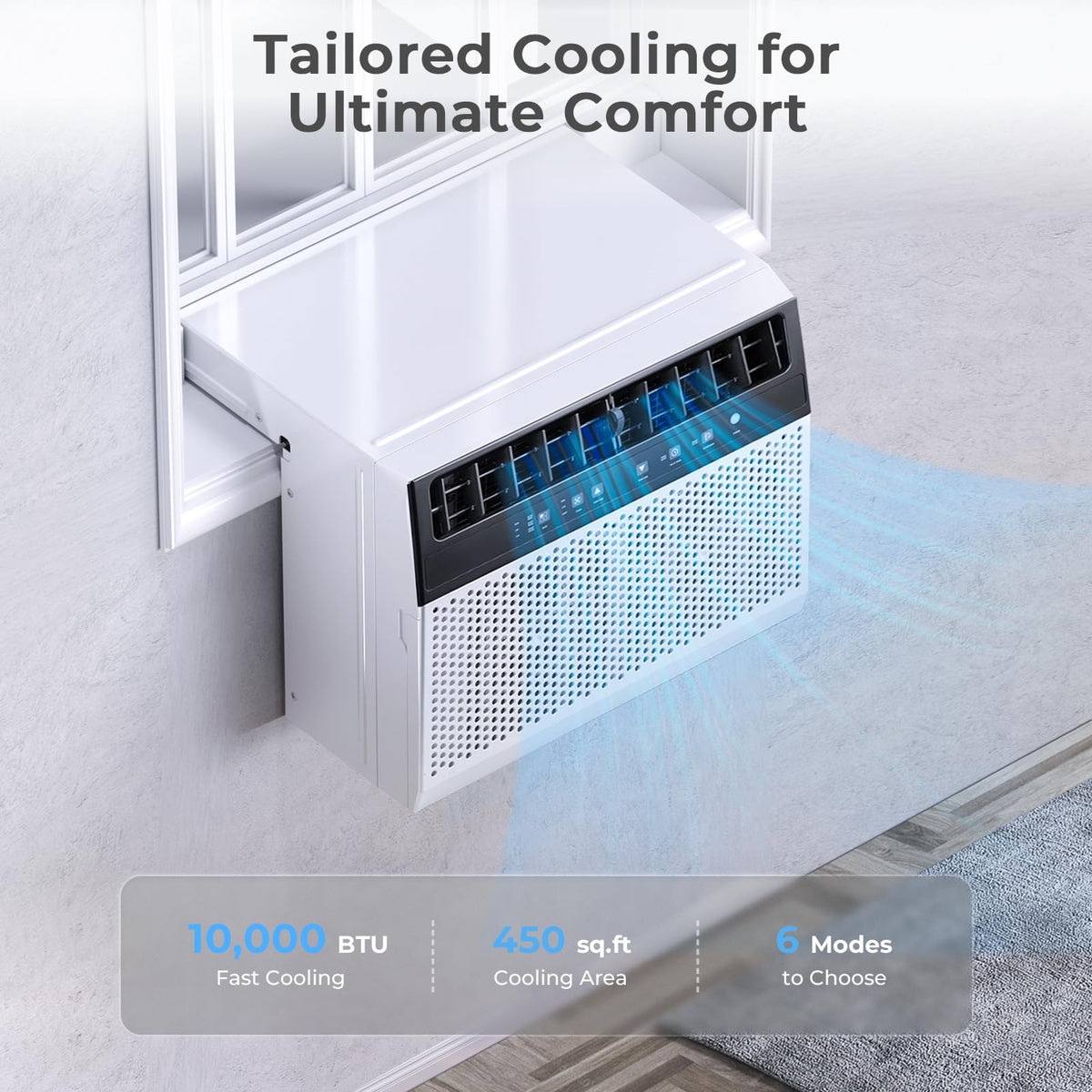 U-Shaped 10,000BTU Window Air Conditioner with Full Window View, Ivory White F2352