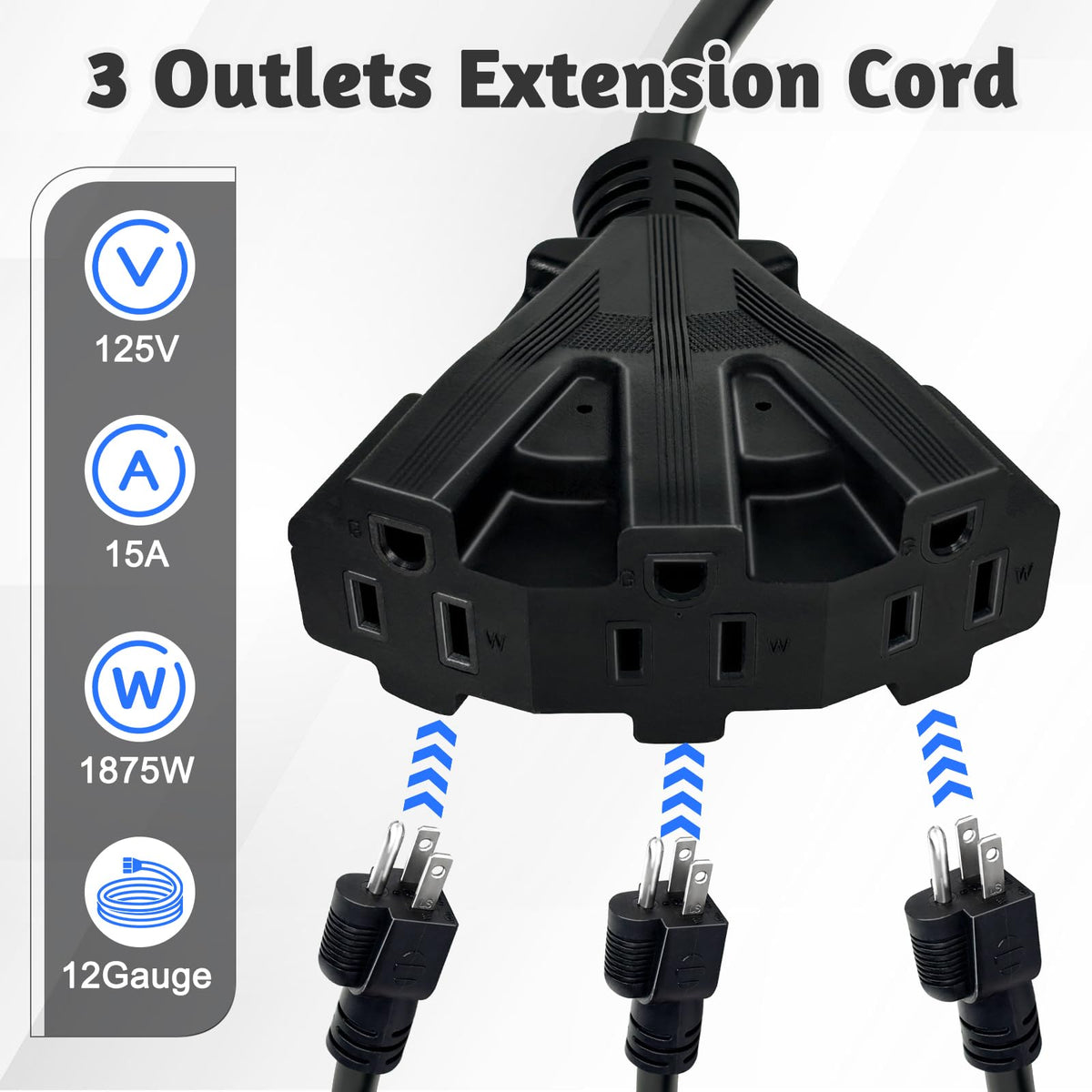 12 Gauge 3 Outlet Outdoor Extension Cord 100 FT V6356