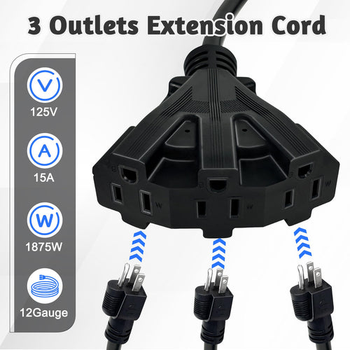 12 Gauge 3 Outlet Outdoor Extension Cord 100 FT V6356