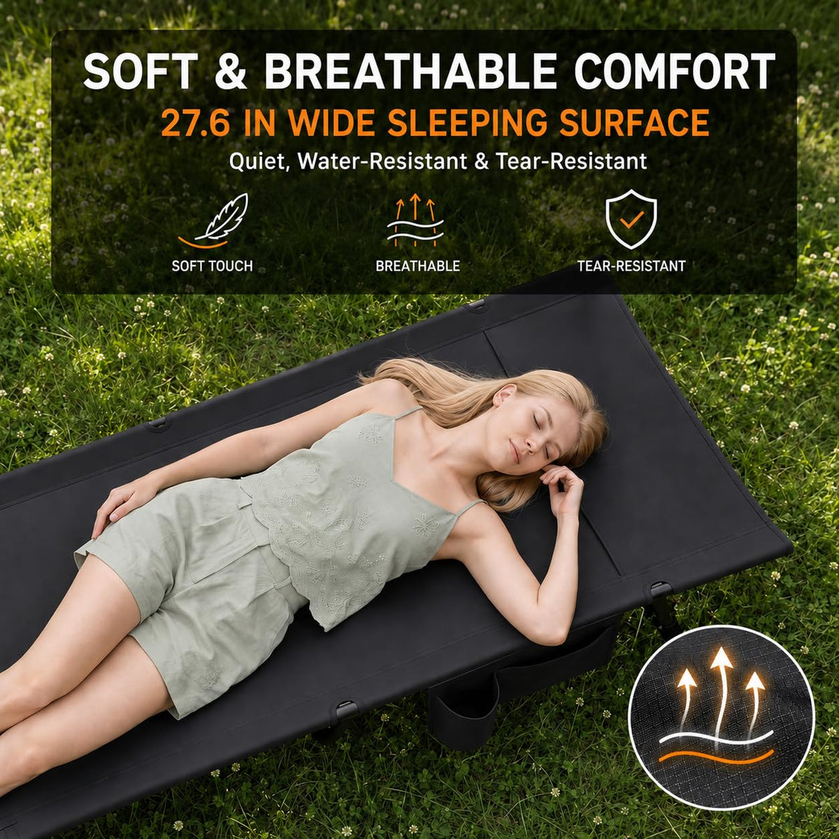 Portable Camping Cot with Pillow Pocket B848685