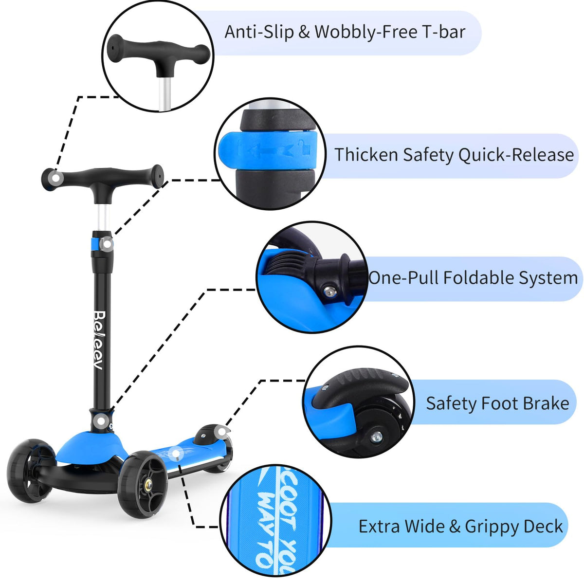 3 Wheel Folding Kids Scooter with LED Light-Up Wheels M719