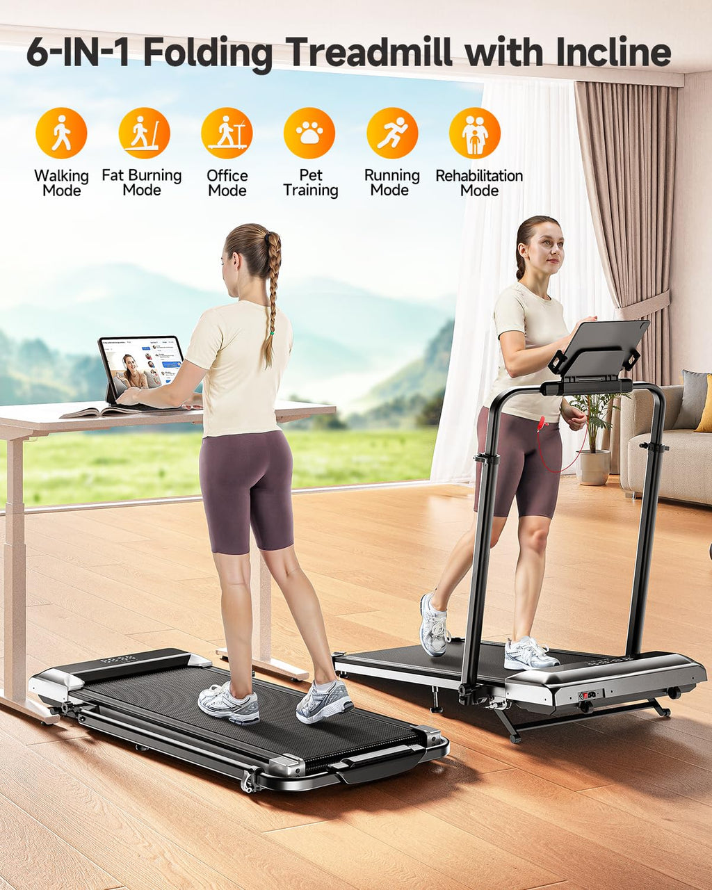 Folding Treadmill with Incline and Adjustable Handle Bar S502