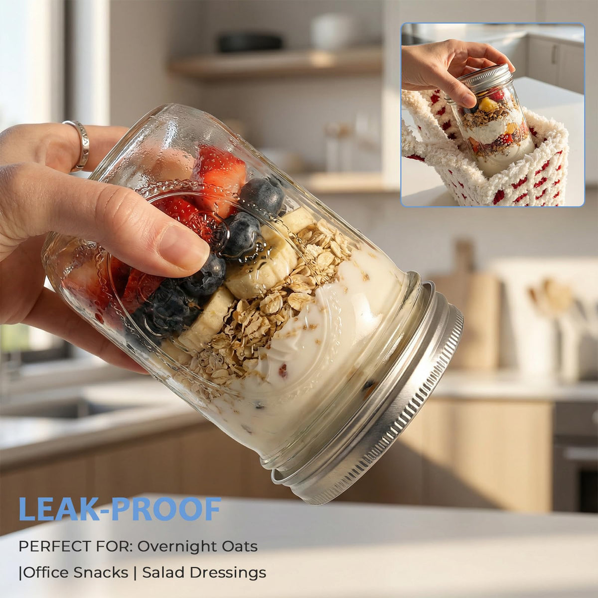 16oz 6-Pack Wide Mouth Glass Mason Jars with Airtight Lids P90225