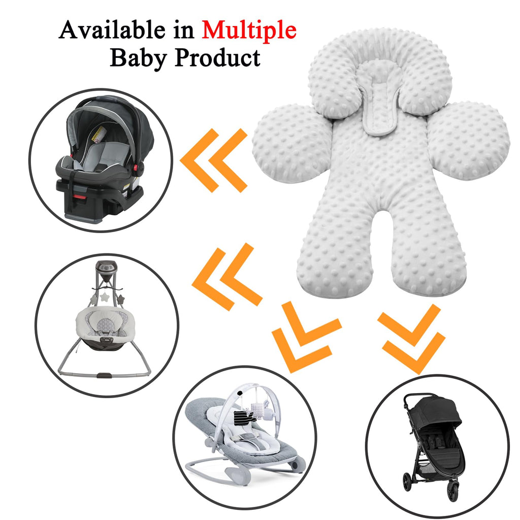 Infant Car Seat Head Neck Body Support, Ultra-Soft Minky Microfiber, 2-in-1 Reversible, Gray L29350