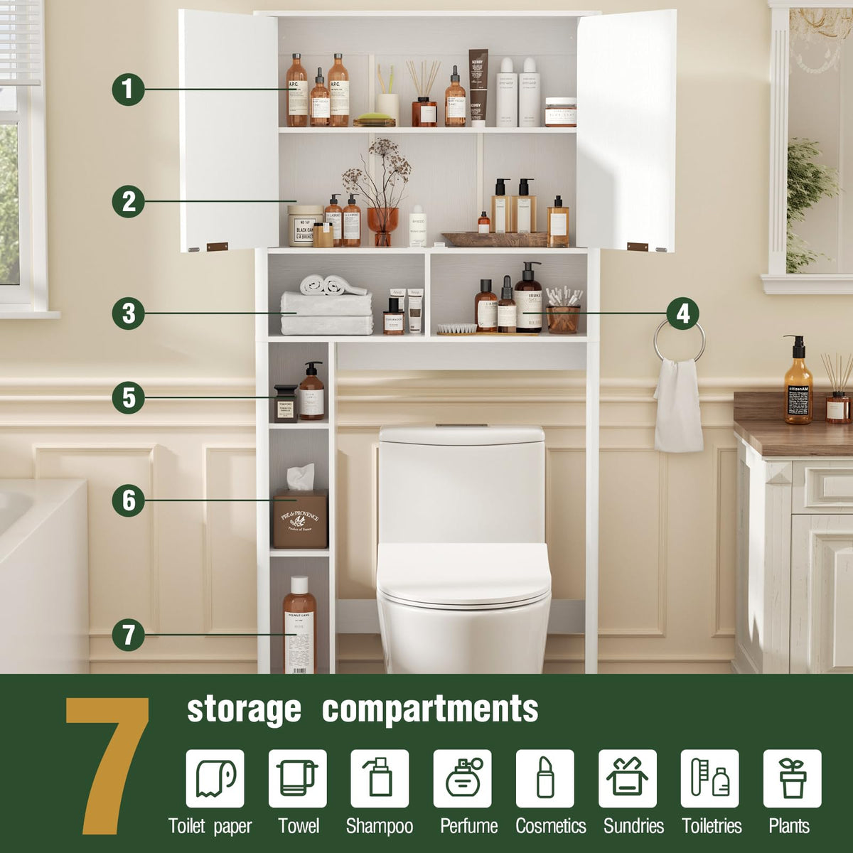 White Over the Toilet Storage Cabinet with Adjustable Shelf L734