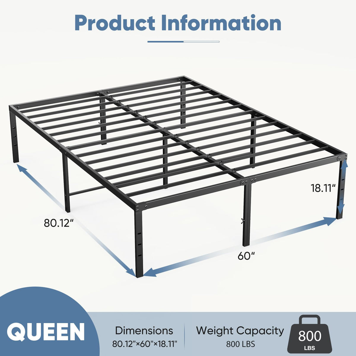 18" Heavy Duty Metal Queen Bed Frame H99641