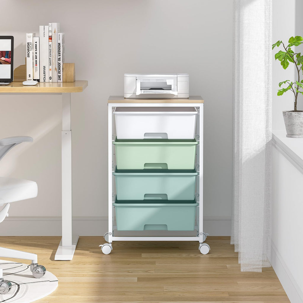 Rolling Cart with Drawers, 4-Drawer Utility Cart, Green V237601