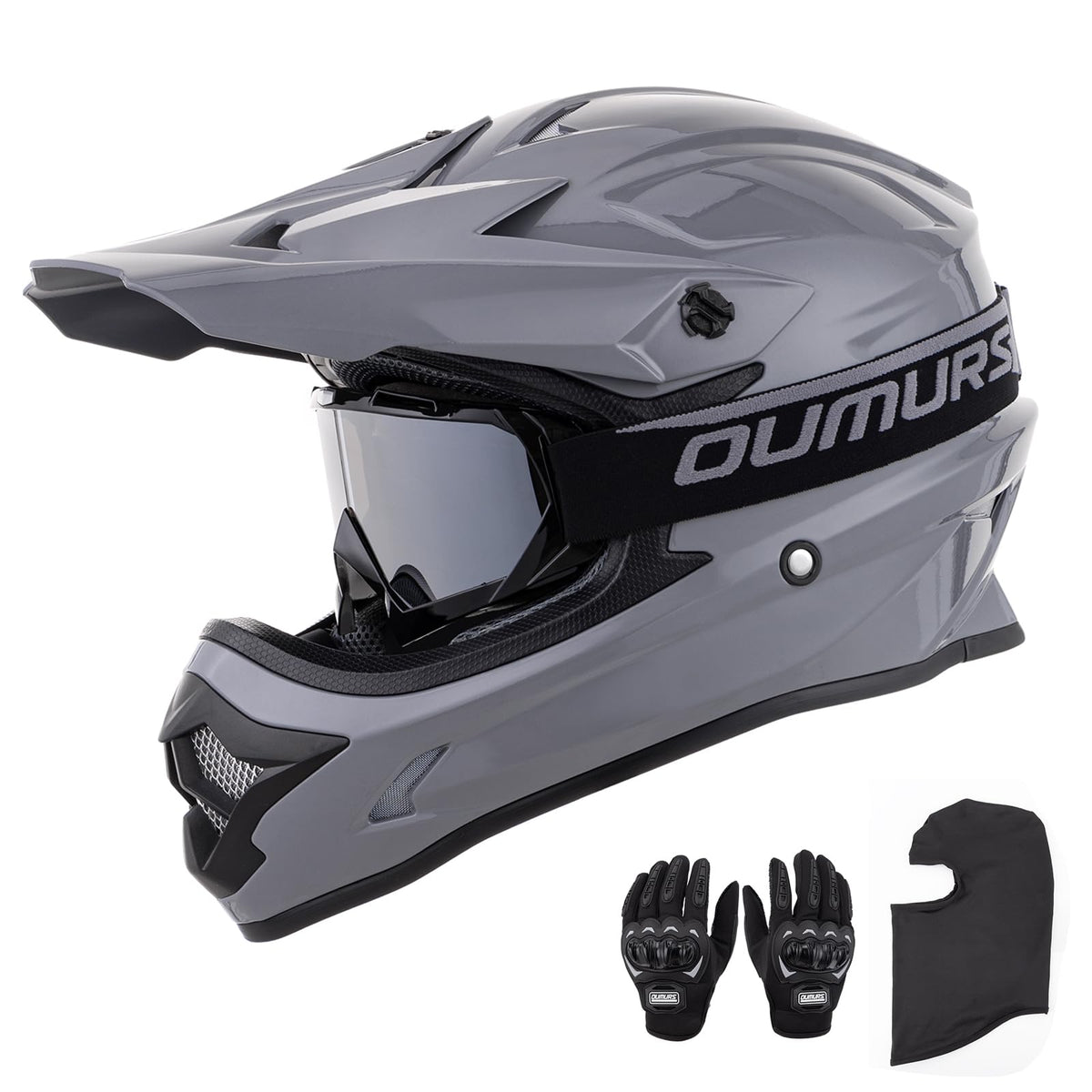 Adult ATV Dirt Bike Helmet with Goggles Gloves & Mask Adjustable Sun Visor Motorcycle Off-Road Motocross Downhill Moped MX Gray L J749186