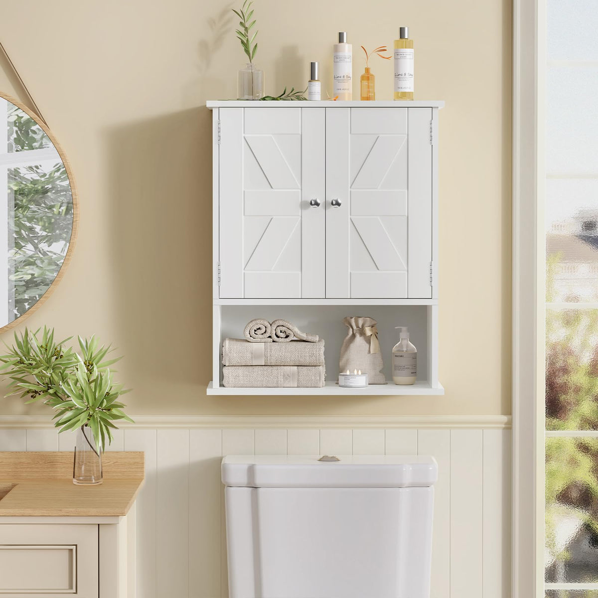 White Over The Toilet Bathroom Wall Cabinet with Adjustable Shelf M661