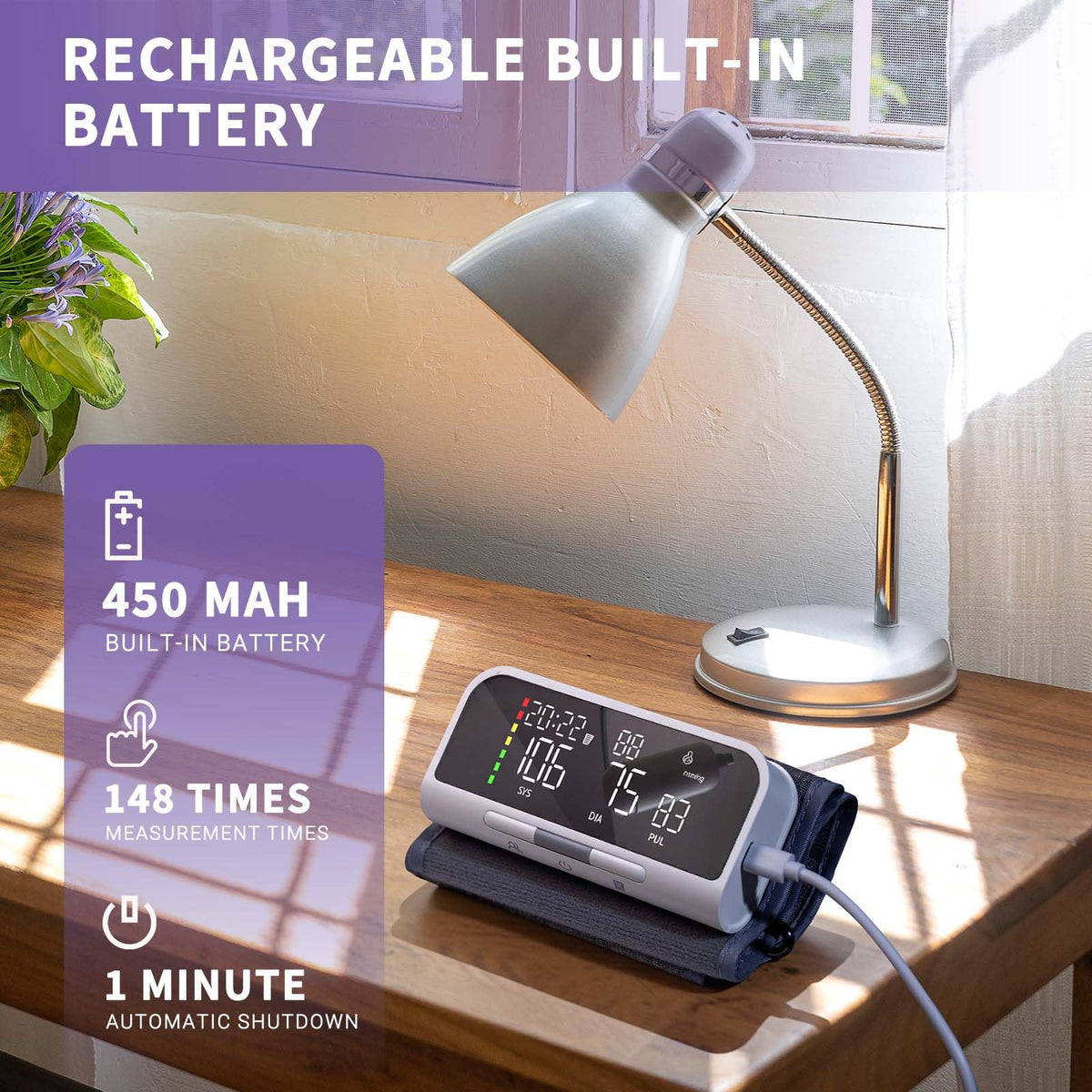 Bluetooth Blood Pressure Monitor Upper Arm Rechargeable Automatic Digital Cuff X316481