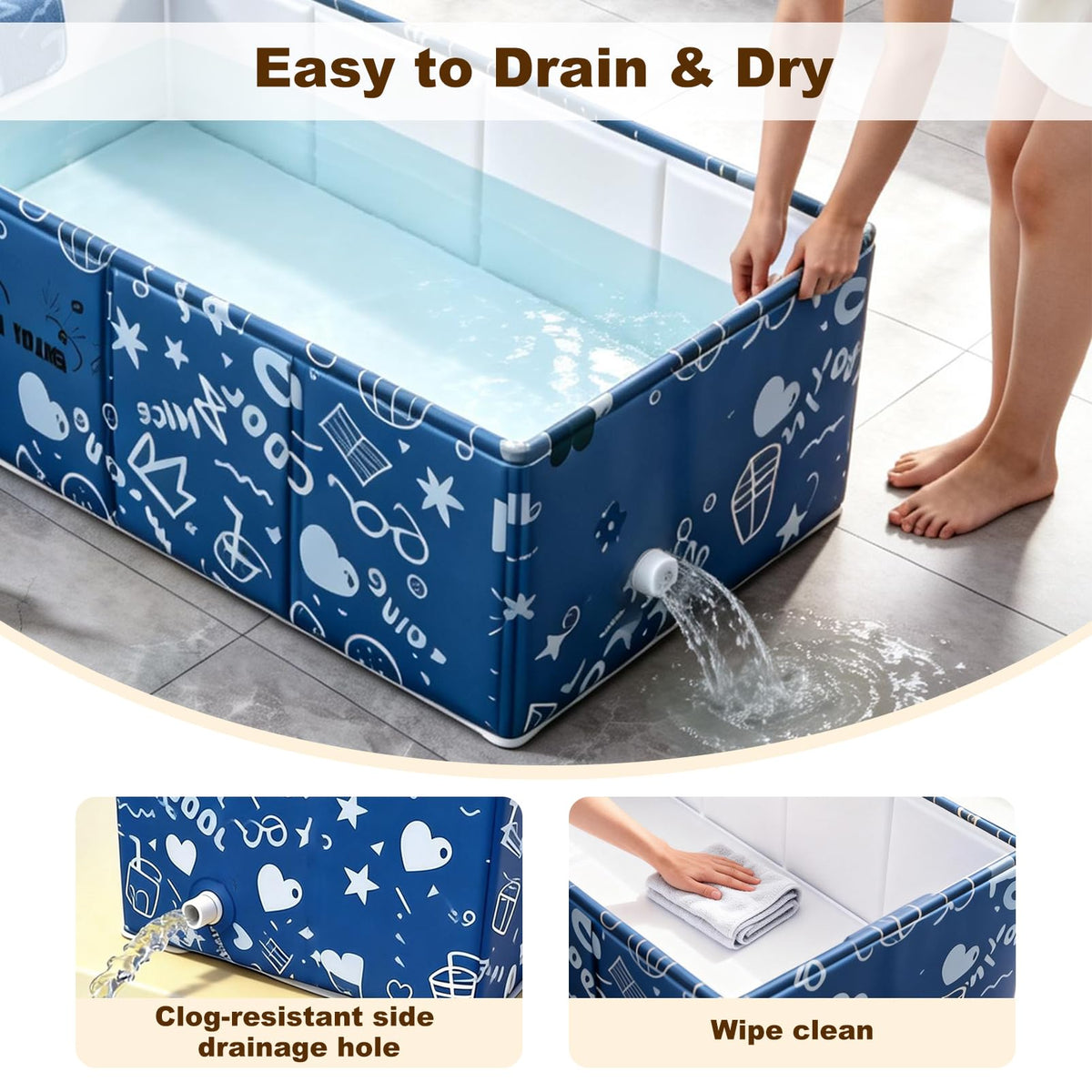 Foldable Dog Bathtub for Small to Medium Dogs & Cats, Blue H47383