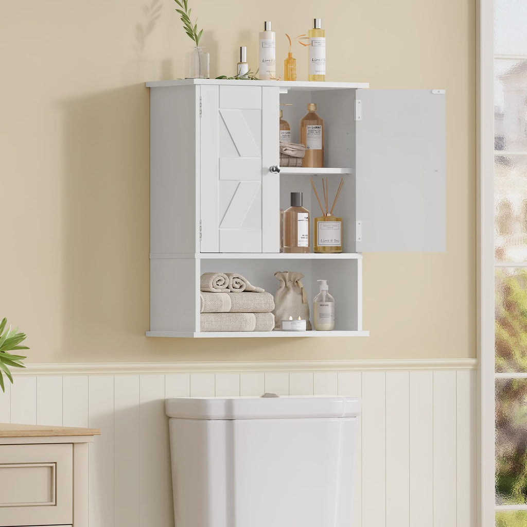 White Over The Toilet Bathroom Wall Cabinet with Adjustable Shelf M661