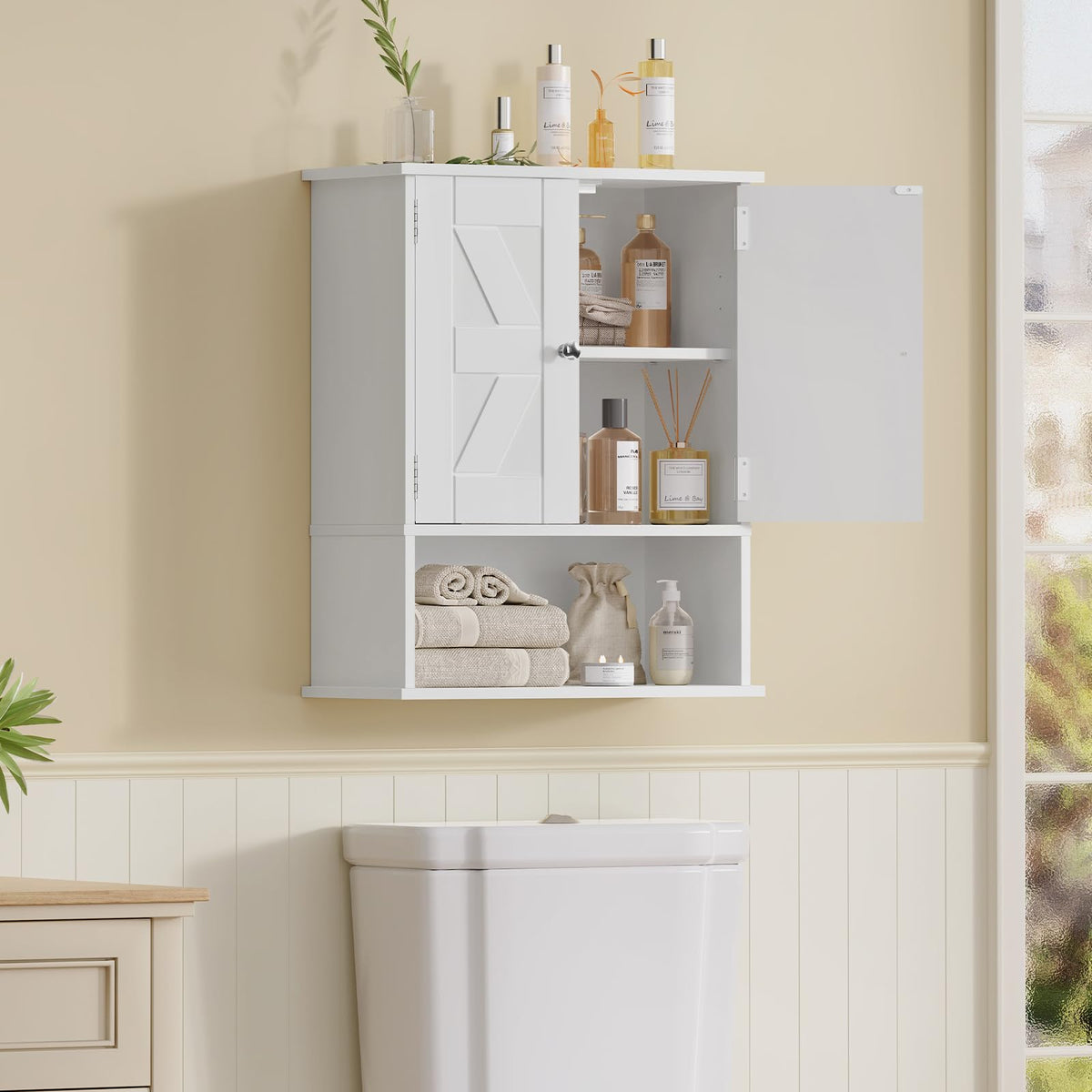 White Over The Toilet Bathroom Wall Cabinet with Adjustable Shelf M661
