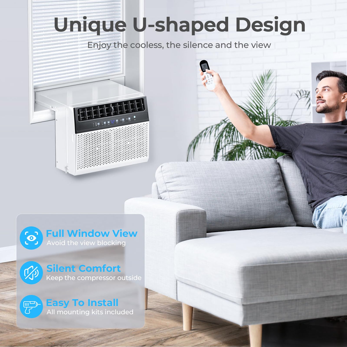 U-Shaped 10,000BTU Window Air Conditioner with Full Window View, Ivory White F2352