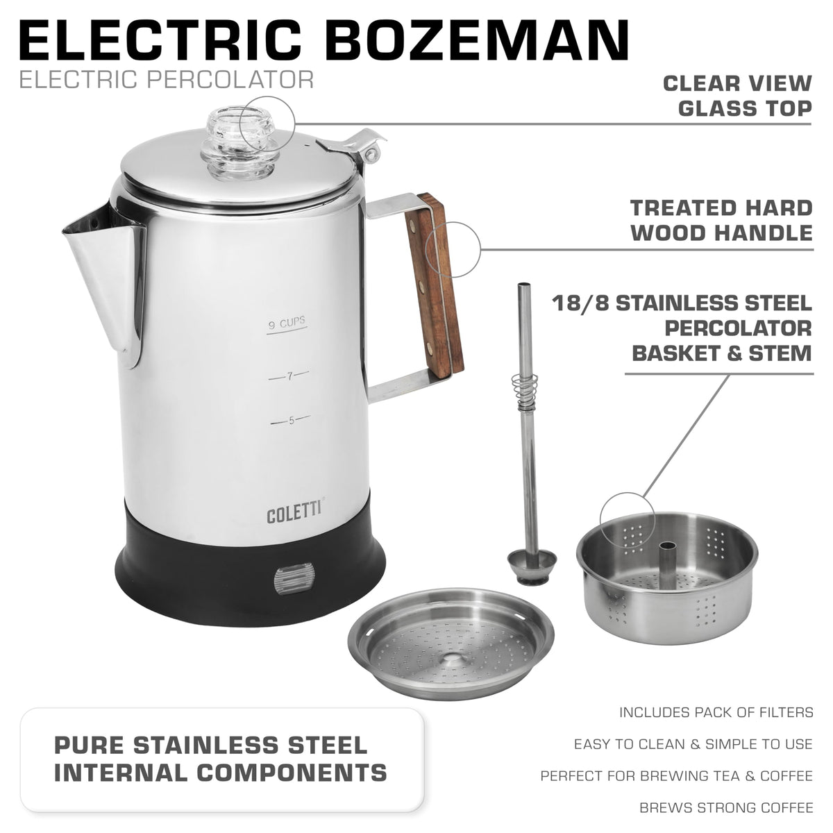 9 Cup Stainless Steel Electric Percolator Z379670