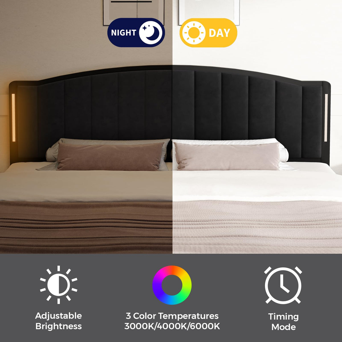 Upholstered Tufting Headboard Queen Size with Lights R859