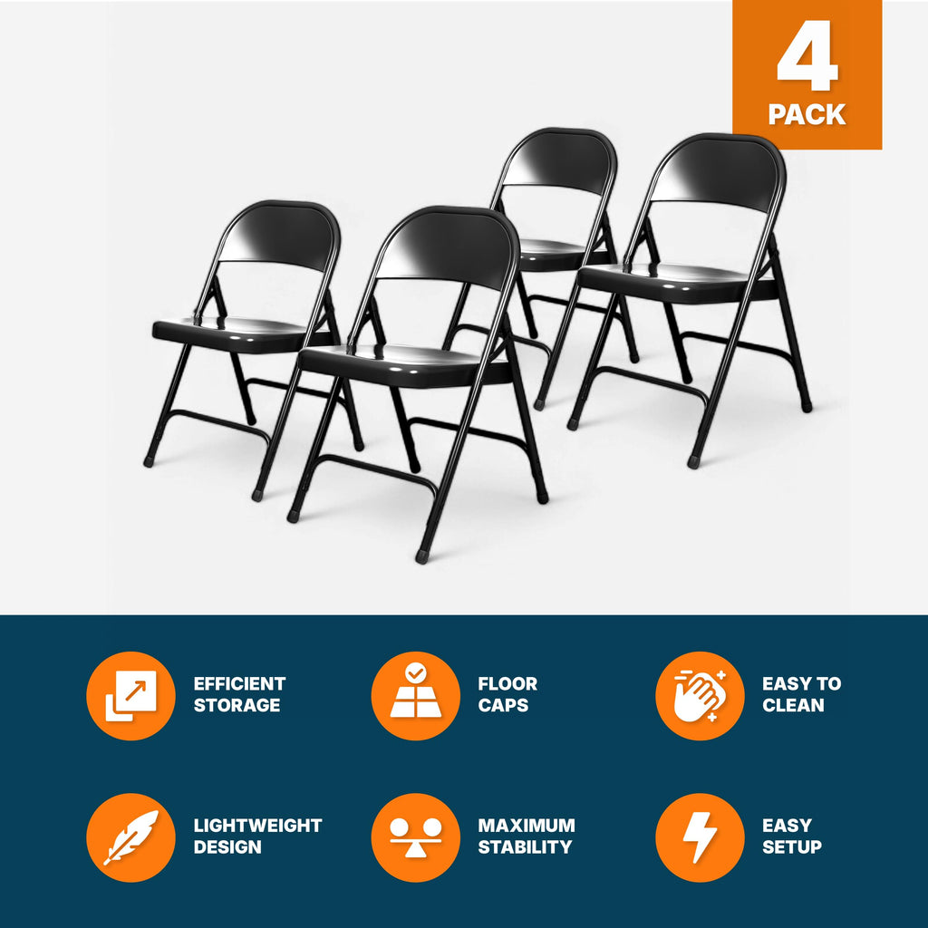 Black Steel Folding Chairs 4-Pack N995