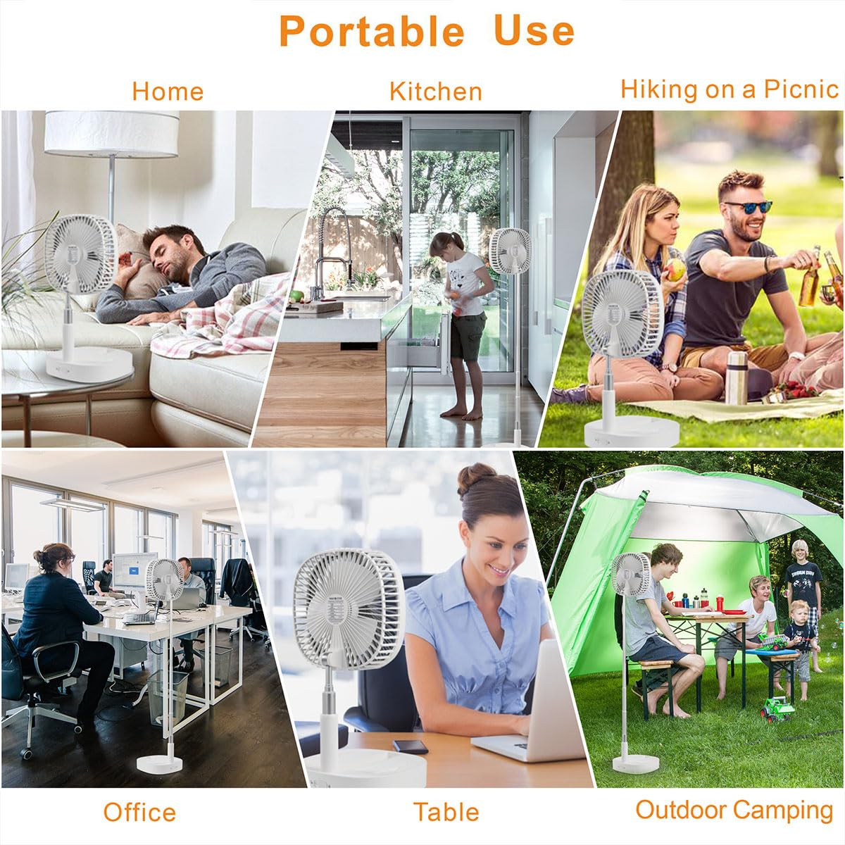 Portable Foldaway Standing Fan 7200Mah Rechargeable Battery Remote Control Telescopic 4 Speed Quiet Timer Gray R4394