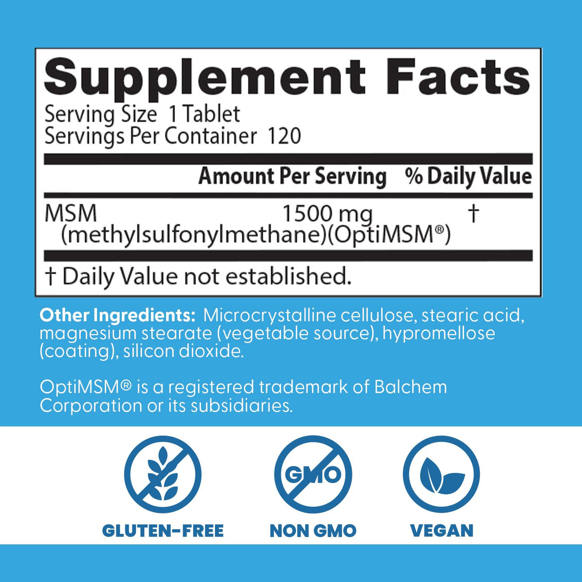 MSM Supplement 1500mg 120 Tablets X785