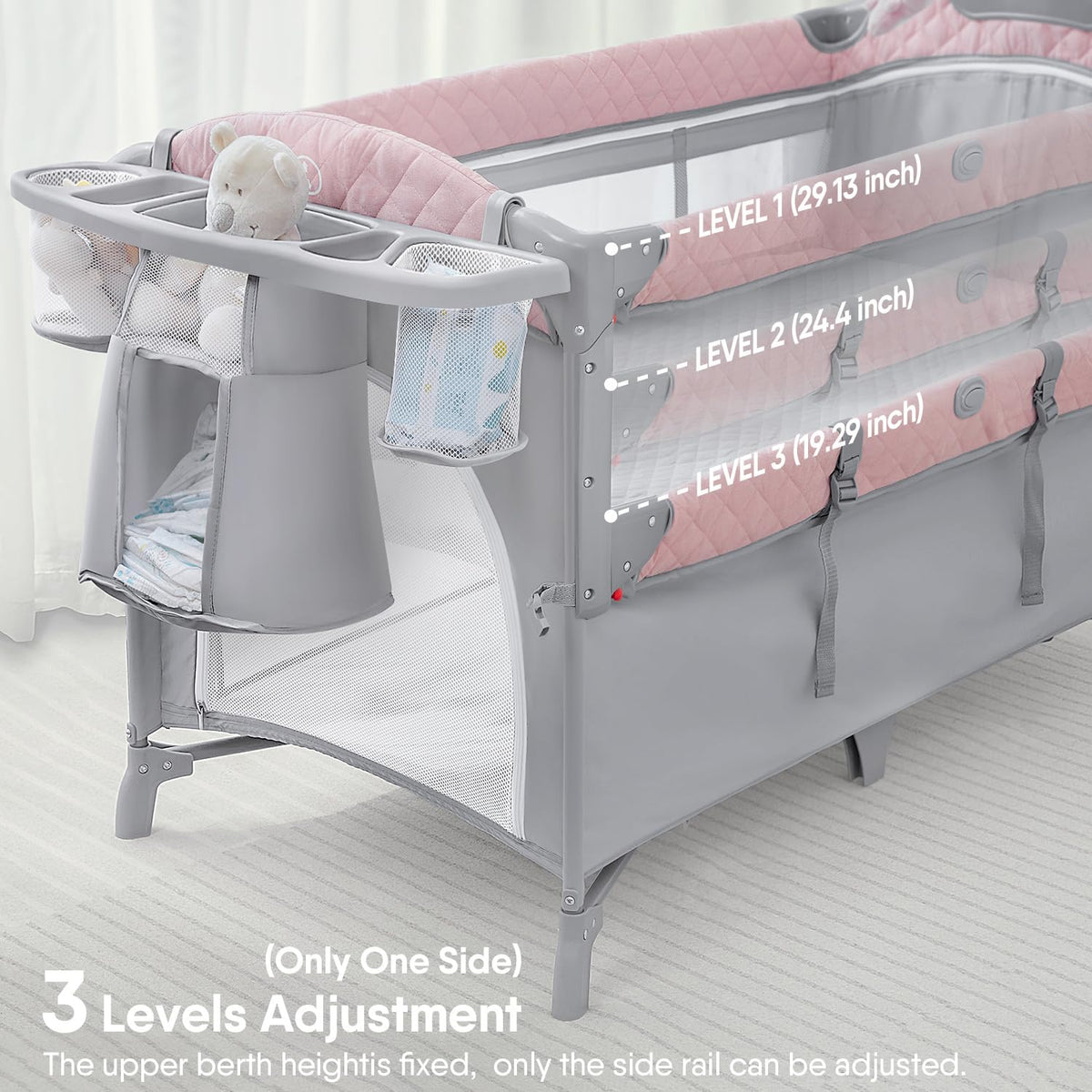 Pink Baby Bassinet Bedside Crib with Mattress T536184
