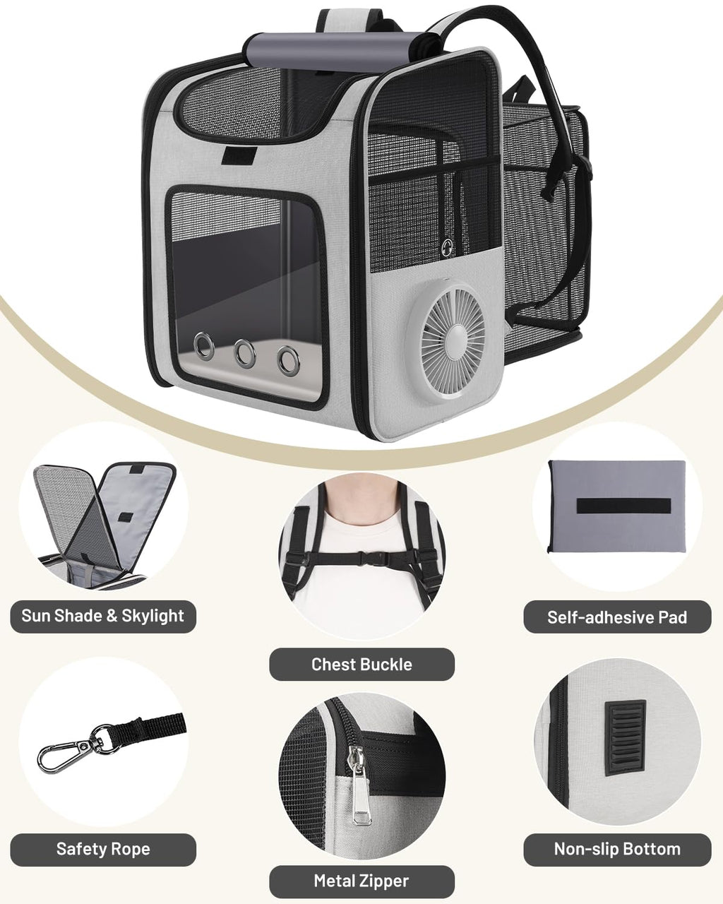 Cat Backpack Carrier with Cooling Fan & Heating Pad E557