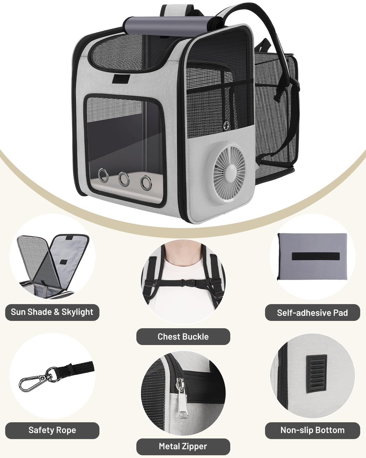 Cat Backpack Carrier with Cooling Fan & Heating Pad E557