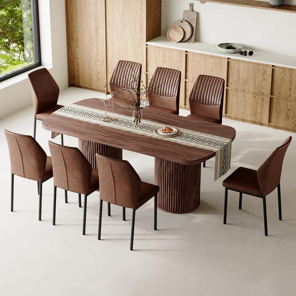 79" Rectangular Wood Dining Table Set for 8 with Cushioned Chairs B453