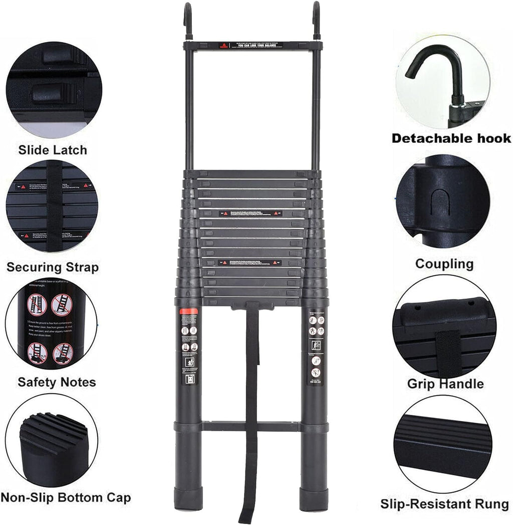 20.3ft Aluminum Telescoping Ladder with Roof Hooks B9120