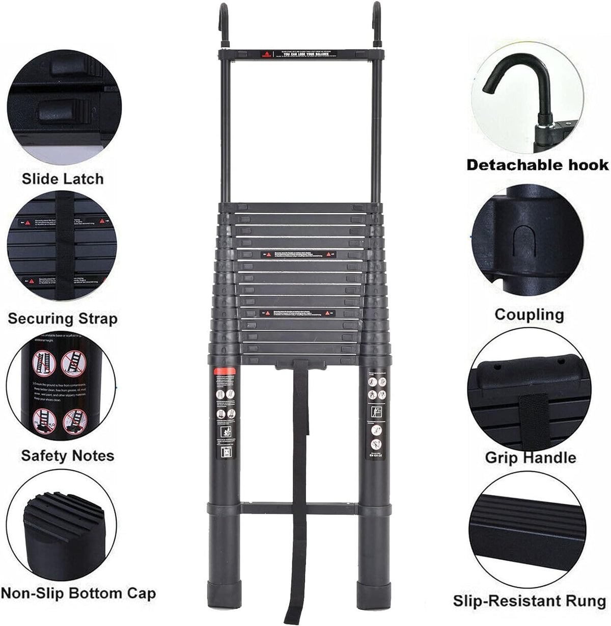 20.3ft Aluminum Telescoping Ladder with Roof Hooks B9120