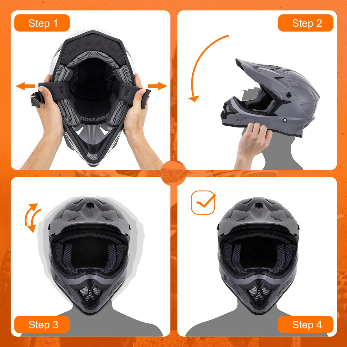 Adult ATV Dirt Bike Helmet with Goggles Gloves & Mask Adjustable Sun Visor Motorcycle Off-Road Motocross Downhill Moped MX Gray L J749186