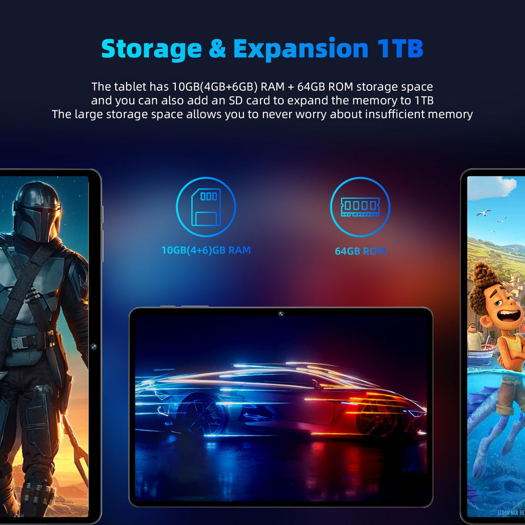 Android 16 Tablet 10 inch Octa Core CPU Black L316