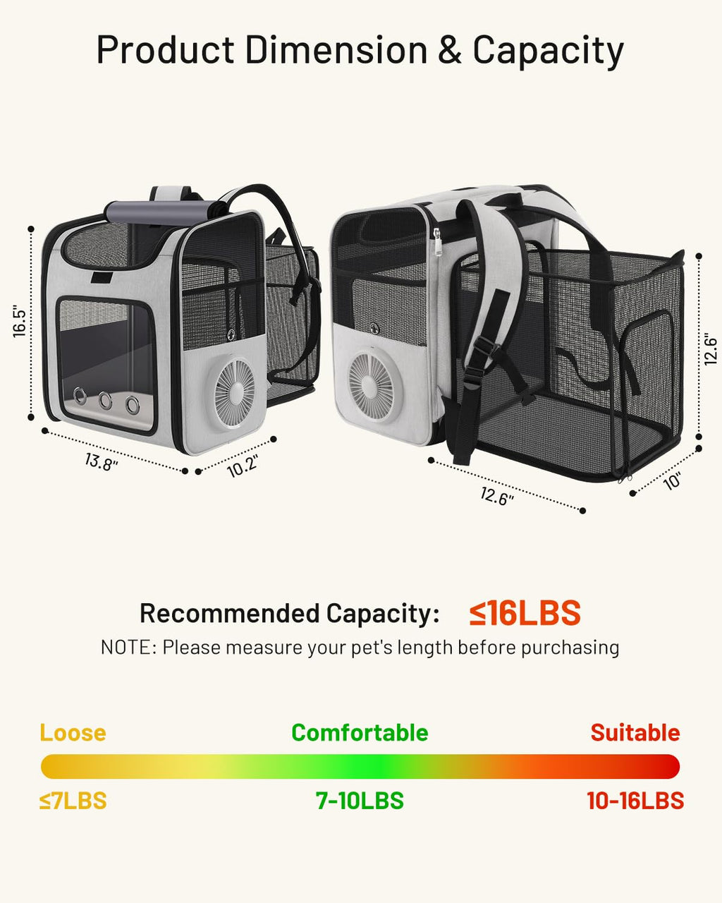 Cat Backpack Carrier with Cooling Fan & Heating Pad E557