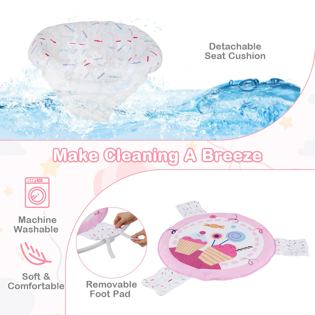 Pink Baby Bouncer Activity Center with Music Lights and Sounds Y858014