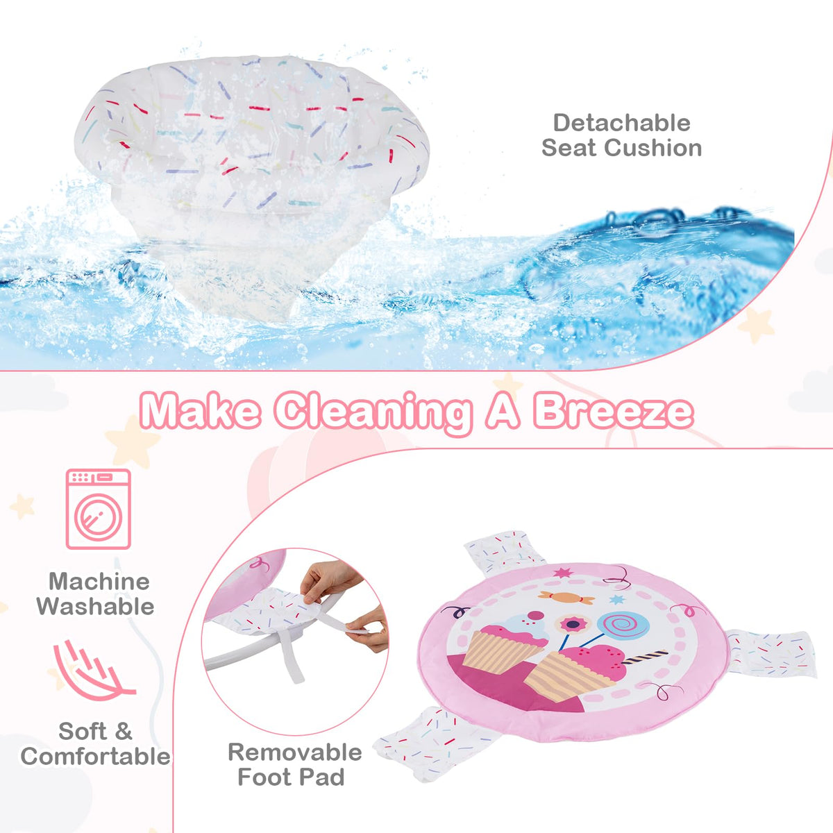 Pink Baby Bouncer Activity Center with Music Lights and Sounds Y858014
