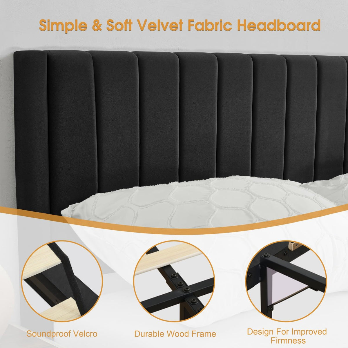 Queen Size Velvet Upholstered Platform Bed Frame A528299