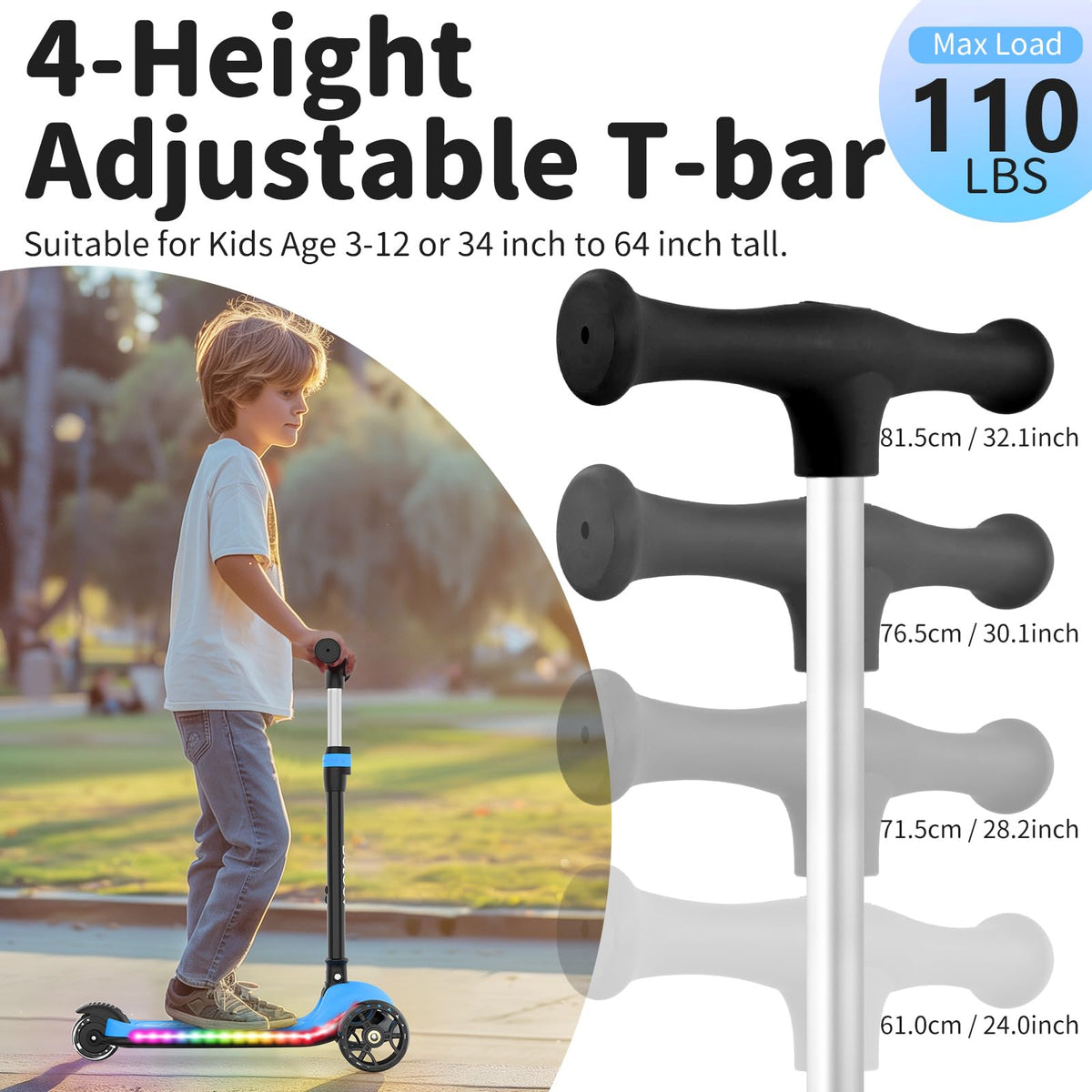 3 Wheel Folding Kids Scooter with LED Light-Up Wheels M719