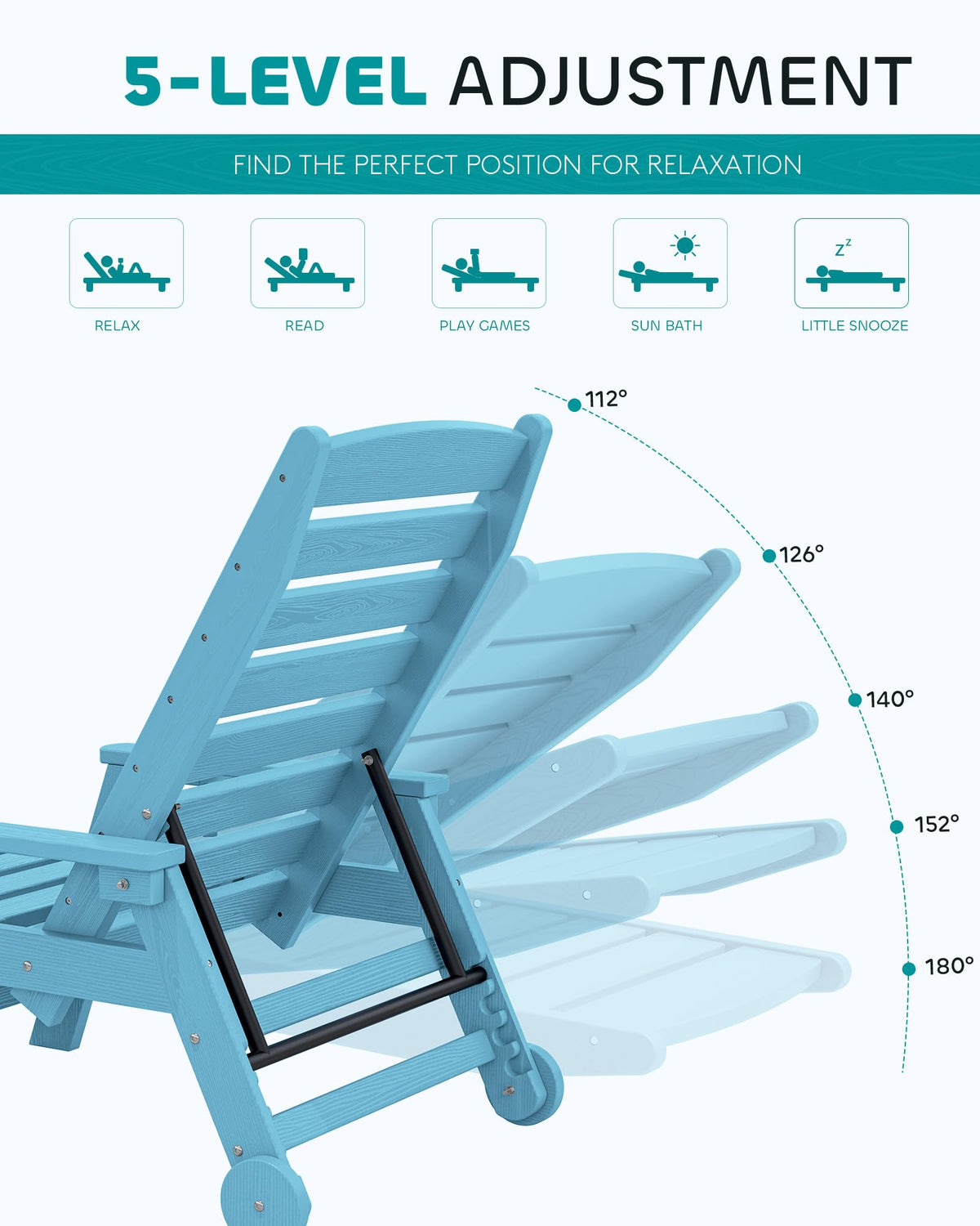 Light Blue Outdoor Lounge Chair Set of 2 with Cup Holder W542