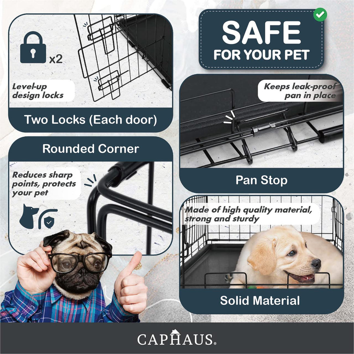 Foldable Wire Metal Dog Crate with Leak-Proof Pan A474